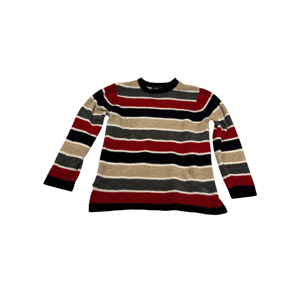 Sag Harbor Womens Striped Crewneck Sweater Red Black Tan Grey Knit Top 2884